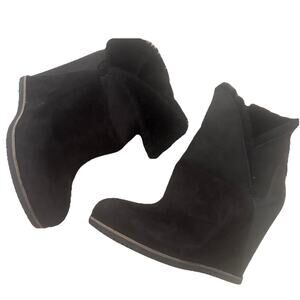 UGG CLASSIC MONDRI CUFF BLACK LEATHER WEDGE BOOTS US 10